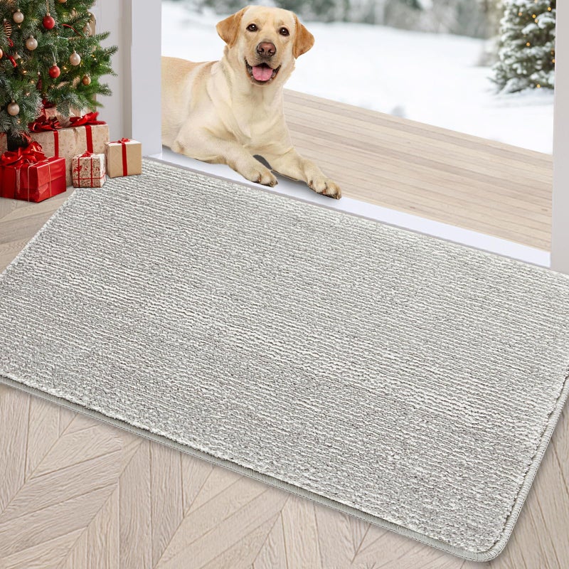 REFETONE Indoor Doormat, Front Door Mat 20"x32" Absorbent Rubber Backing Non Slip Back Door Mats, Washable Low-Profile Inside Floor Mat Door Rugs for Entryway, Resist Dirt Mud Mat for Dogs, Grey - Image 1